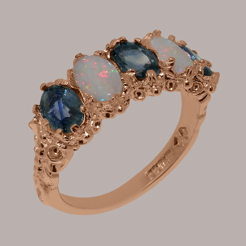 LBG British Made 18k Rose Gold Natural Sapphire & Opal Womens Eternity Ring - 33 size options - Size 10