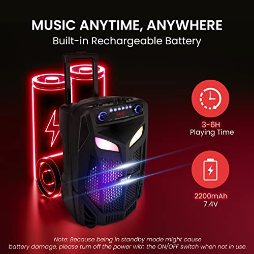 Pyle Portable Bluetooth PA Speaker System-800W 12” Indoor/Outdoor Bluetooth Speaker Portable PA System-Party Lights, USB SD Card Reader,FM Radio