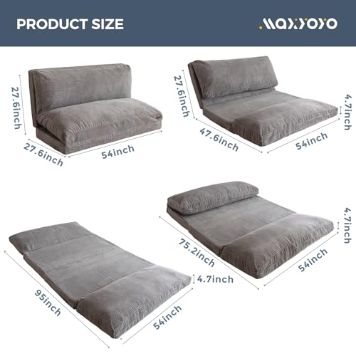 MAXYOYO Bean Bag Bed Folding Sofa Bed Floor Mattress for Adults, Extra Thick and Long Floor Sofa with Corded Washable Cover, Dark Grey, 30x95 Inch