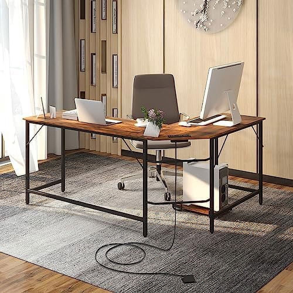 HJZBNONE L-Shaped Desk with CPU Stand  66 Inch Wooden -Saving Corner Desk w/Metal Frame  Large Computer Gaming PC Desk  Writing Table Study Desk for