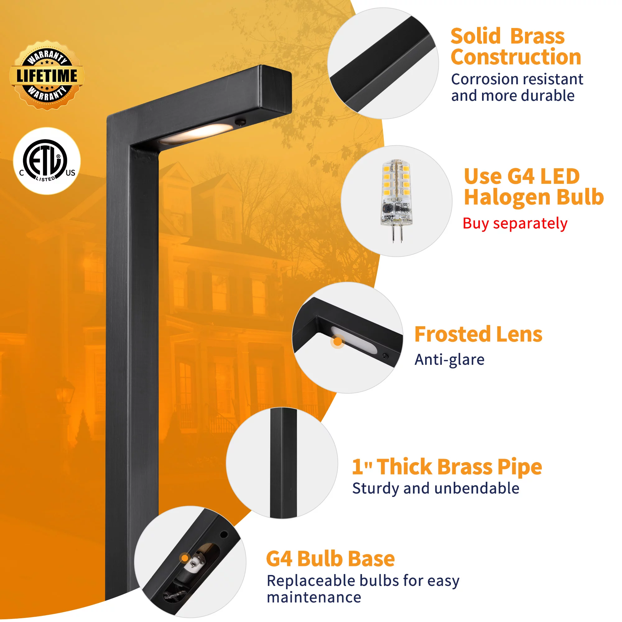 Gardenreet Brass Pathway Lights Black, Outdoor LED 12V Low Voltage Landscape Path Lights(L) for Walkway Driveway Garden Yard Without G4 Bulb(4 Pack)