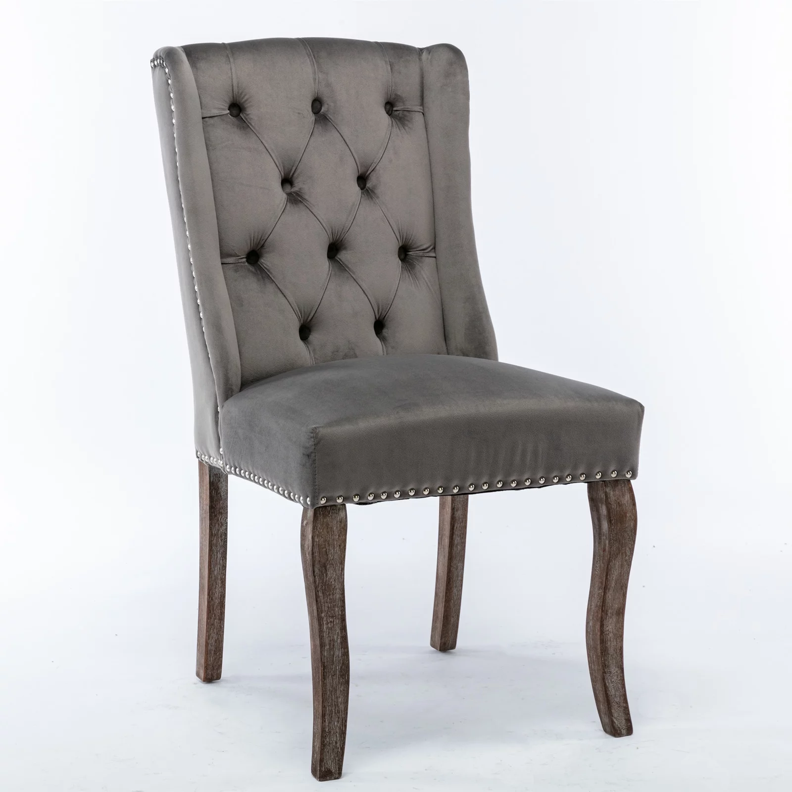Country Cottage Farm Beach Dining Kitchen Vintage Style Side Chair, Velvet Fabric Wood