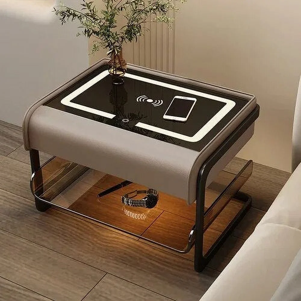 Smart Bedside Table Modern Simple Bedroom Luxury Nightstands Multifunctional Acrylic Wireless Charging Home  Furniture WKNS