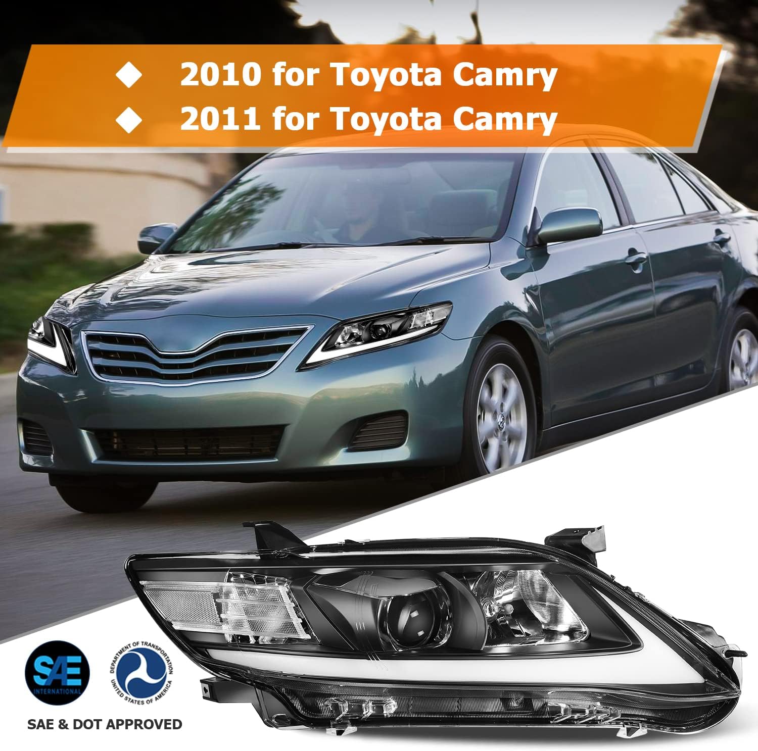 LBRST LED Projector Headlight Assembly For Toyota Camry 2010-2011 LED Sequential Turn Signal Light DRL Front Lamps Driver and Passenger Side