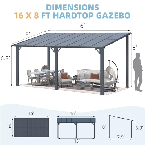 AECOJOY 10&rsquo; x 10&rsquo; Gazebo, Wall Mounted Gazebos Pergola on Clearance, Outdoor Patio Lean to Gazebo Awnings for Deck, Porch
