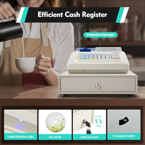 Professional Cash Register,Electronic Cash Register with Cash and Coin Drawer