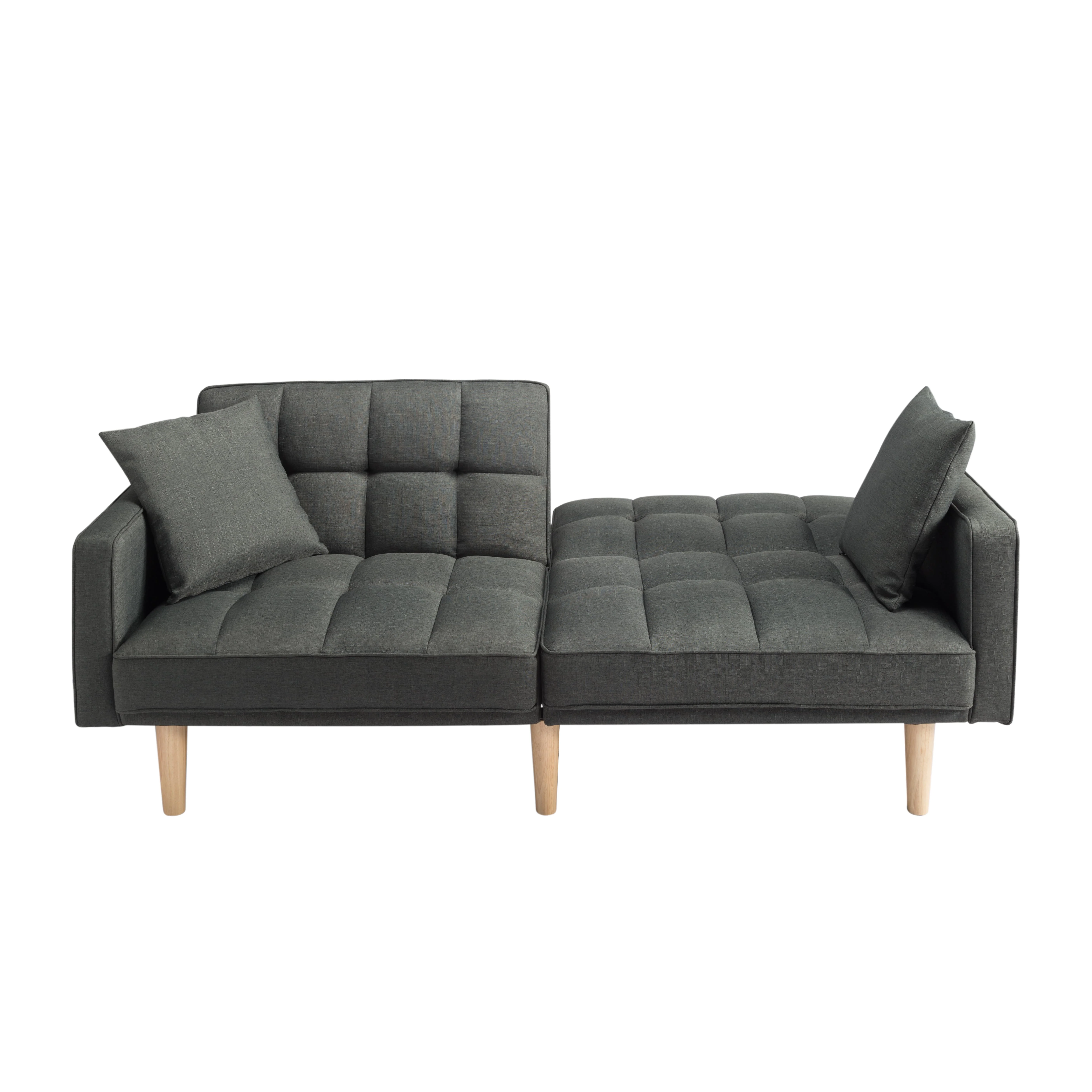 BSHTI Futon Sofa bed, Featuring a split back, square arms, and tapered wood legs