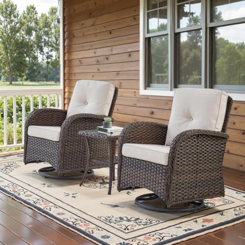 Patio Wicker Chairs Swivel Rocker - Outdoor Swivel Rocking Chairs Set of 2 with Rattan Side Table