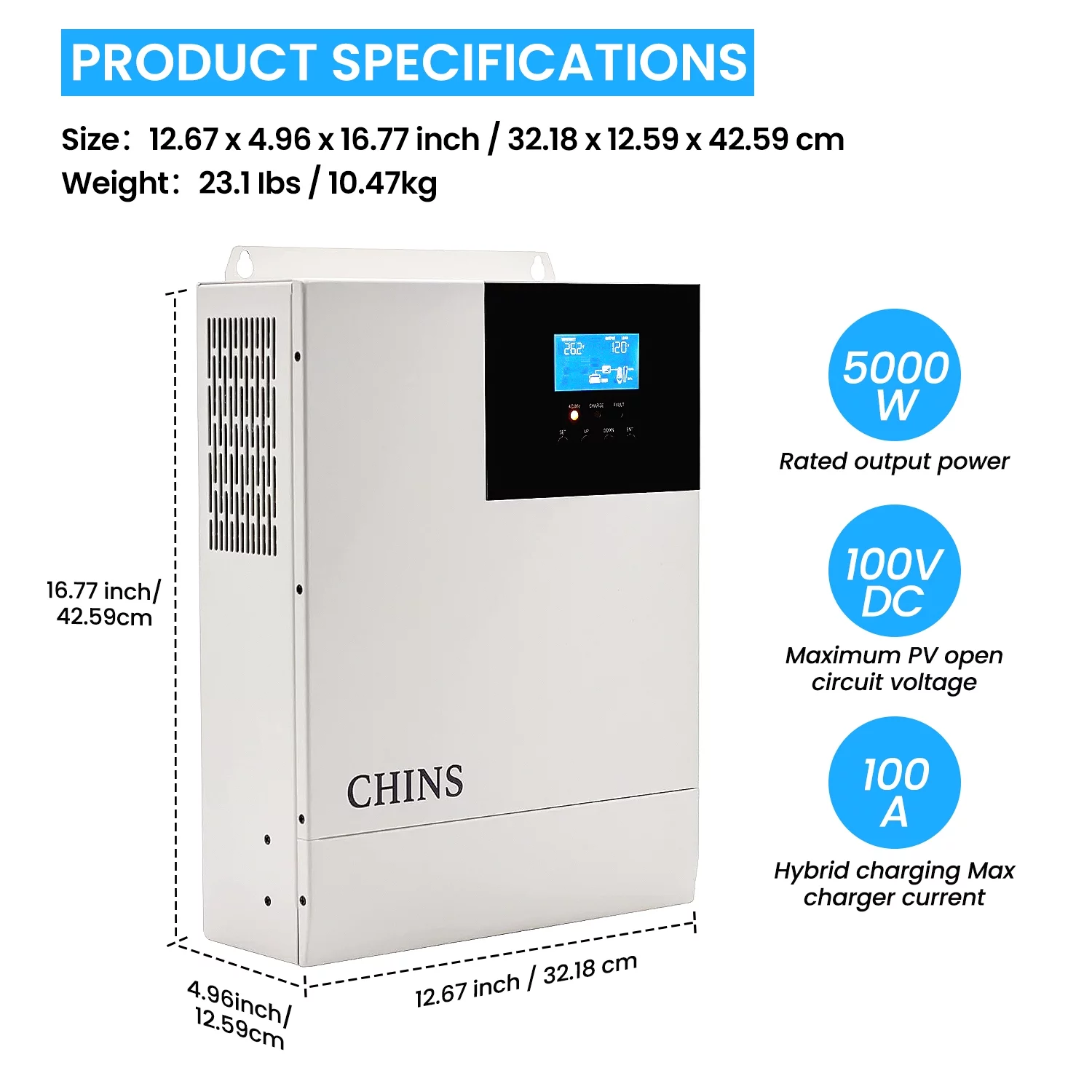 CHINS 24V 3000Watt All-in-One Solar Charger Inverter Suitable for 24V Lead-Acid/Lithium Battery