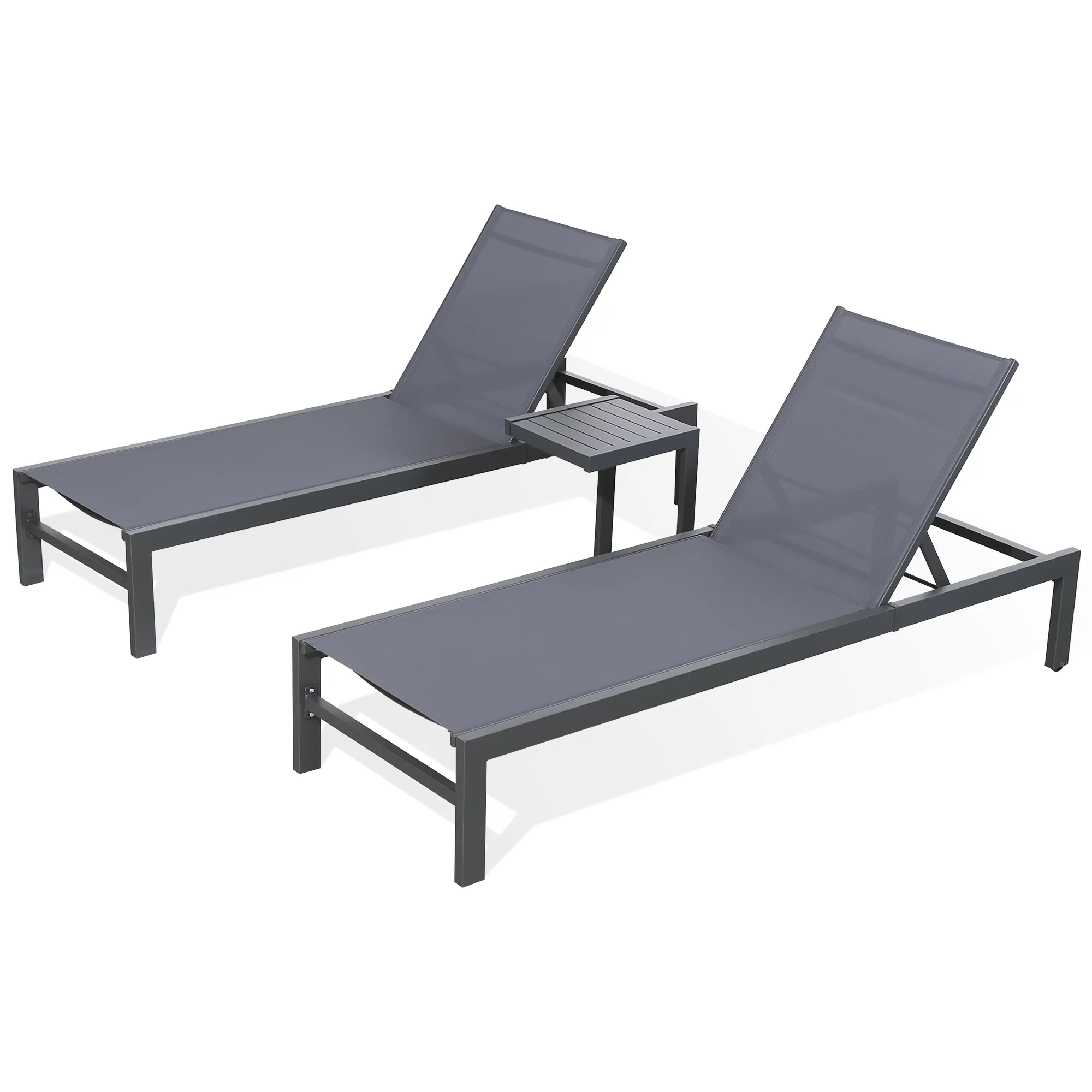 Ulax Furniture 3 Pieces Outdoor Patio Aluminum Reclining Chaise Lounge Chairs Set with C Shaped Side Table