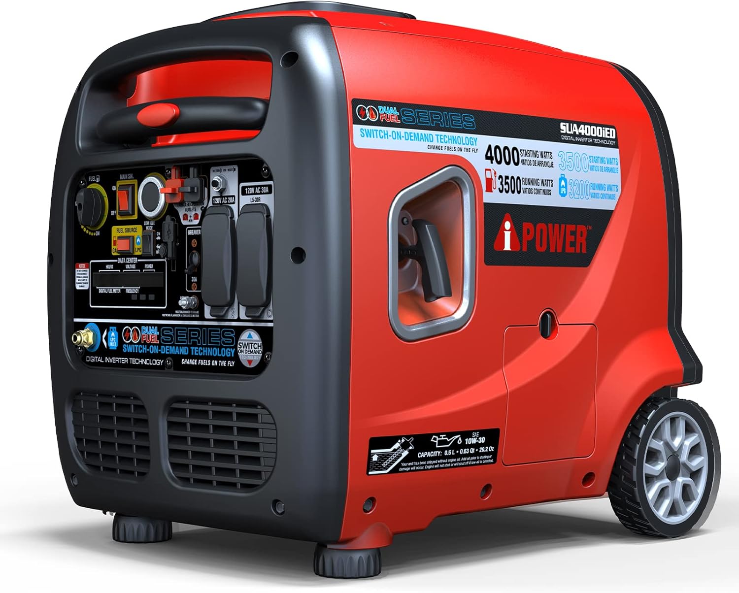 A-iPower SUA4000iED 4000 Watt Portable Inverter Generator Gas & Propane Powered, Small with Electric Start RV Ready for Camping, Tailgate