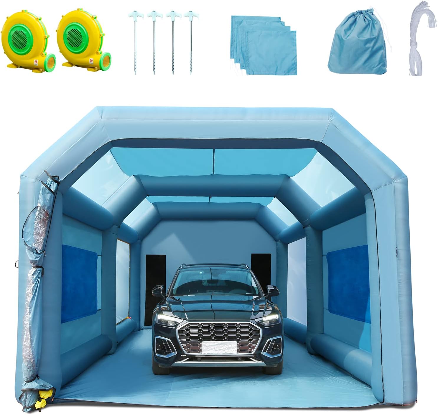VEVOR 28x16x11ft Inflatable Paint Booth, Inflatable Spray Booth, High Powerful 750W+950W Blowers Spray Booth Tent