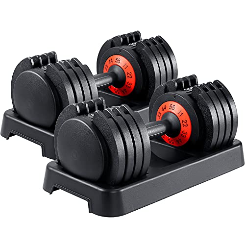 AOTOB 25/55 lbs Dumbbell Set, Anti-Slip Fast Adjust Turning Handle, Adjustable for Men and Women, Pair for Home Gym Exercise