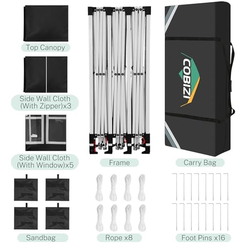 COBIZI 10x10 Pop up Canopy Tent Protable Canopy Tent with 4 Sidewalls Waterproof Commercial Instant Shelter for Parties, Wedding