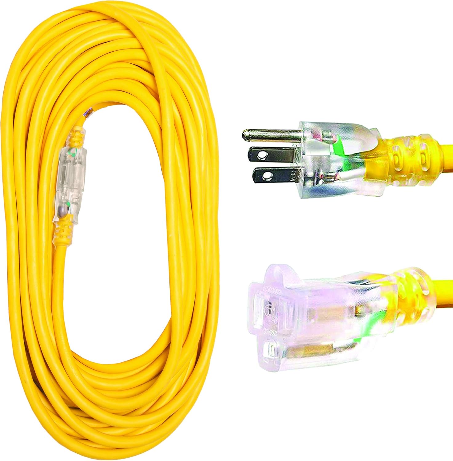 Thonapa 12/3 Heavy Duty Lighted Outdoor Extension Cord - Yellow Cable with 3 Prong Grounded Plug for Safety (25 Ft - SJTW)