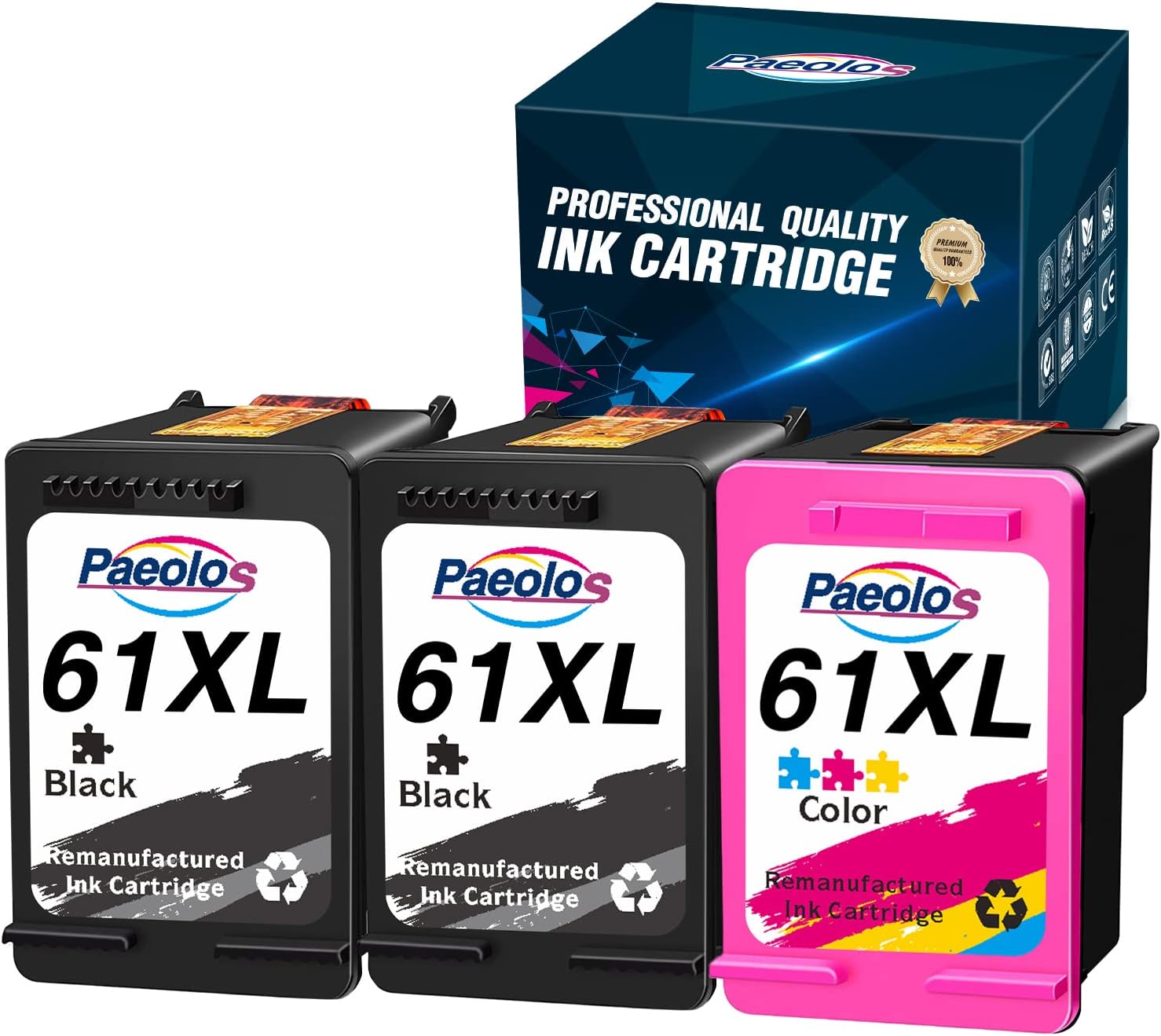 Remanufactured Ink Cartridges Replacements for HP 61 XL Work with Envy 4500 5530 OfficeJet 2620 4630 DeskJet 1000 1010 1050 1510 2050 2510 3000 3050