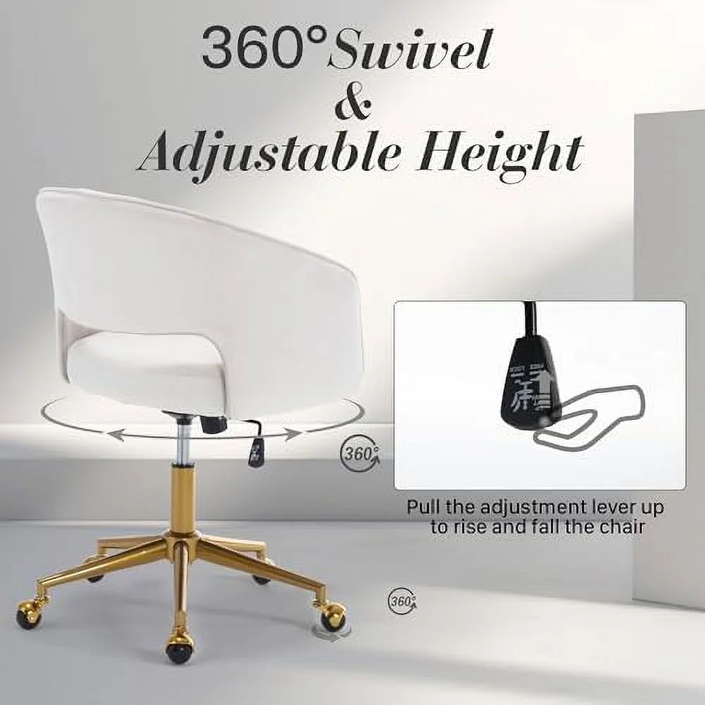 RUNFAYBIU Home Office Swivel Desk Chair  Modern Velvet Desk Chair  Height Adjustable Armchair with Gold Base  Ergonomic Office Chair for Living Room