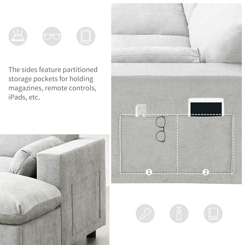 Merax 86.5" Sectional Sofa with Storage Pockets & Removable Ottomans, 5 Seat U Shaped Sleeper Cloud Couch Set