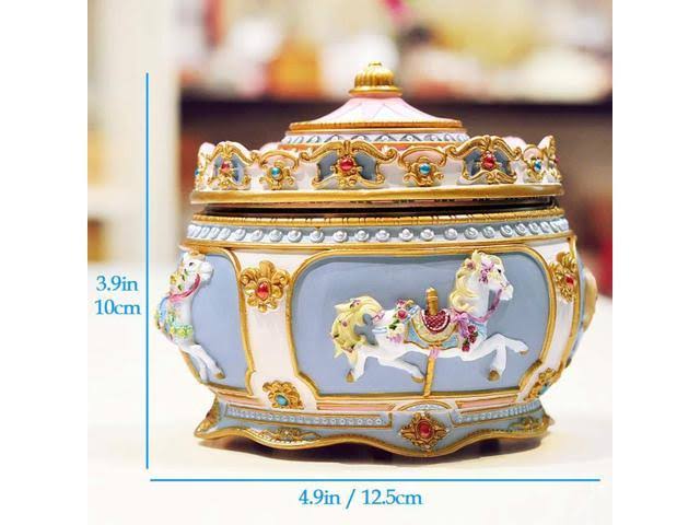 Amperer Classical Carousel Horse Music Box LED Lights Twinkling Resin Carved Collectible Mechanical Musical Box with Sankyo 18-N