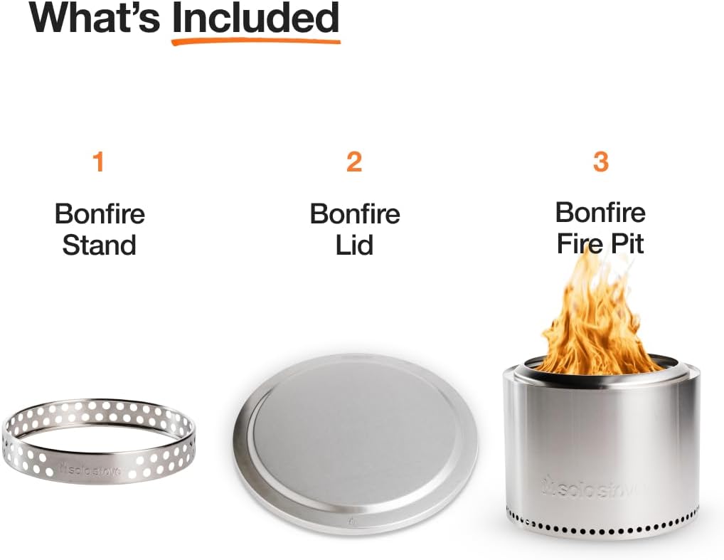 Solo Stove Bonfire Essential Bundle 2.0 | Incl. Smokeless Fire Pit, Stand, Lid, Camping Accessories, Portable for Wood Burning, Removable Ash Pan