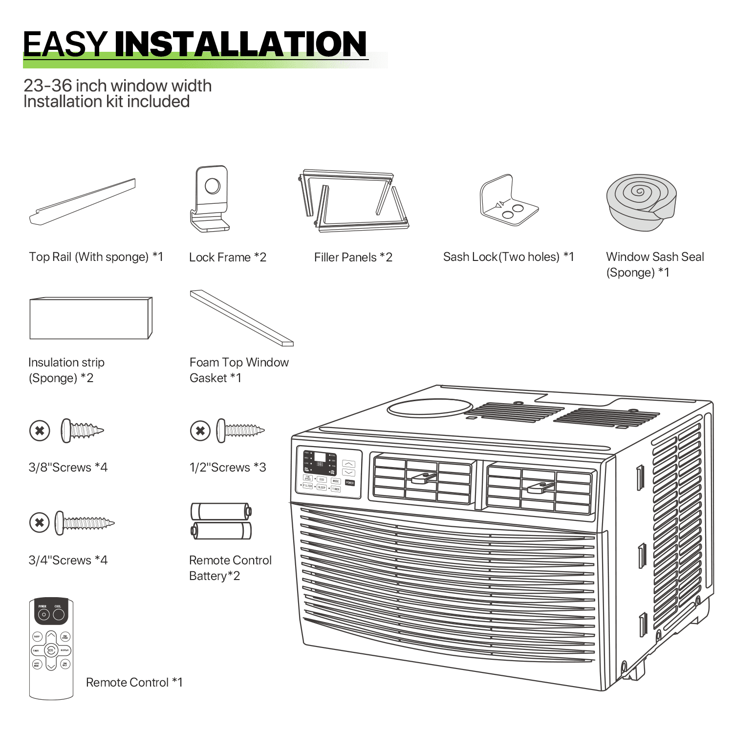Magshion 8,000 BTU Window Mounted Air Conditioner, Cools Up to 350 Sq.Ft., Quiet Operation, Electronic Control with Remote, 4 Mode Fan Speeds