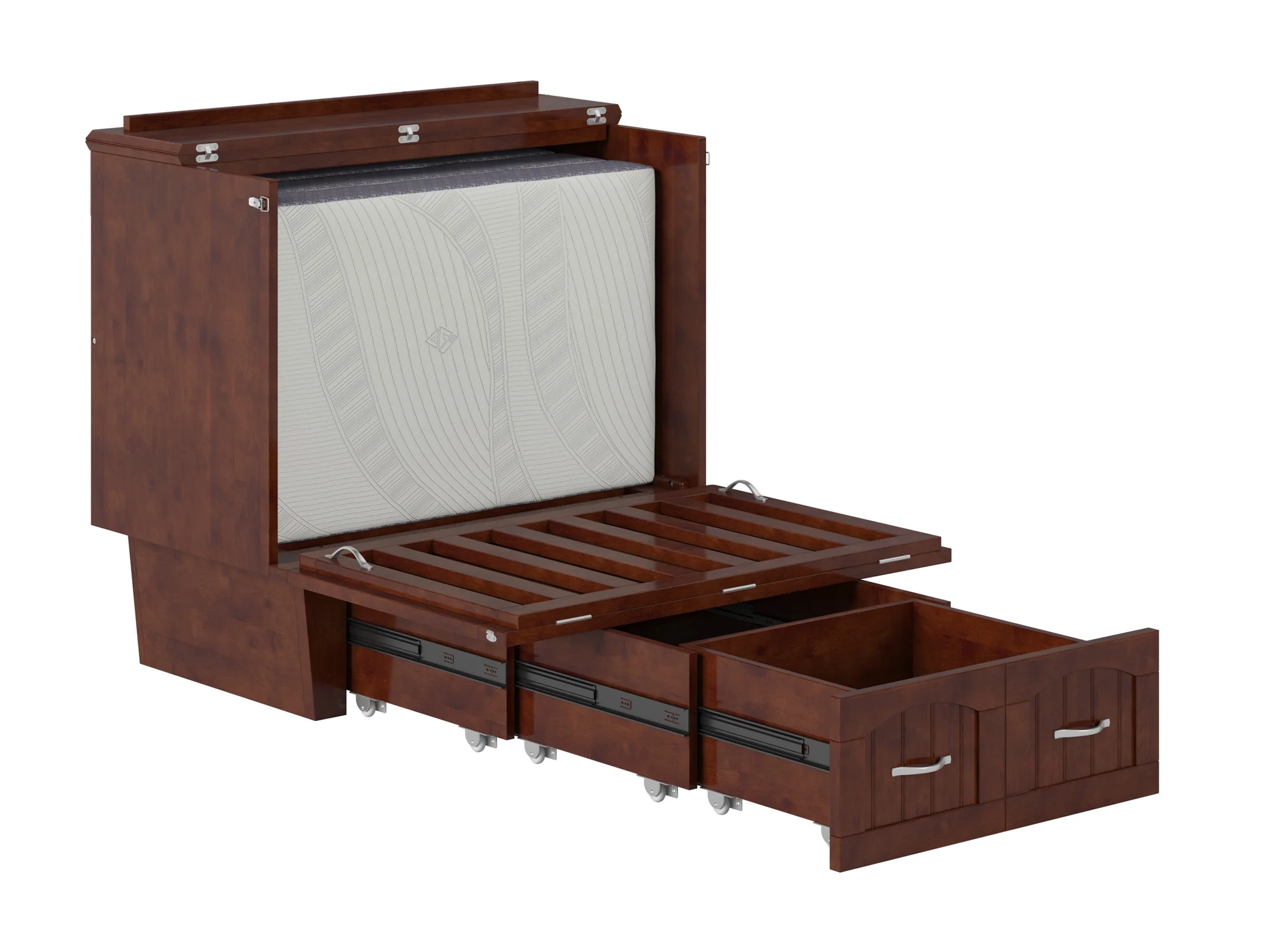 AFI Sydney Twin Solid Wood Murphy Bed Chest with Mattress, Drawer & Charger, Walnut