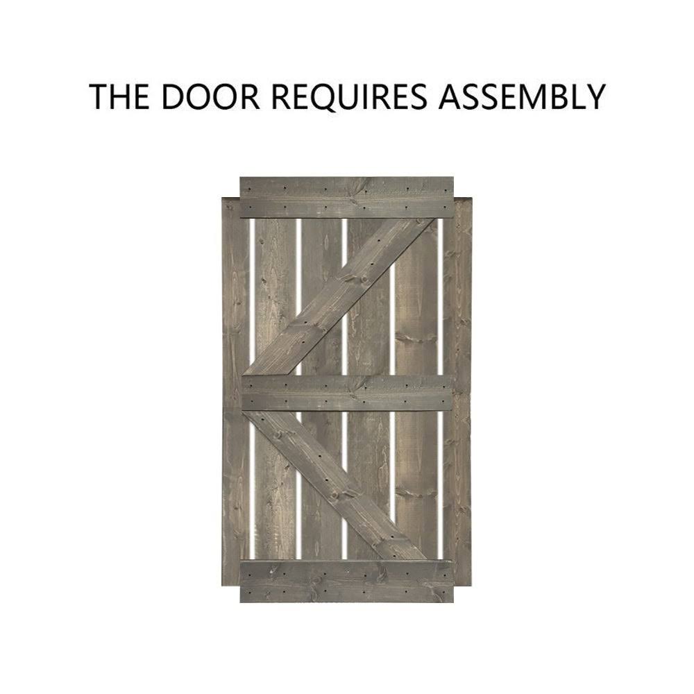CALHOME K Series Stained Solid Pine Wood Interior Sliding Barn Door - Carbon Gray - 42 x 84
