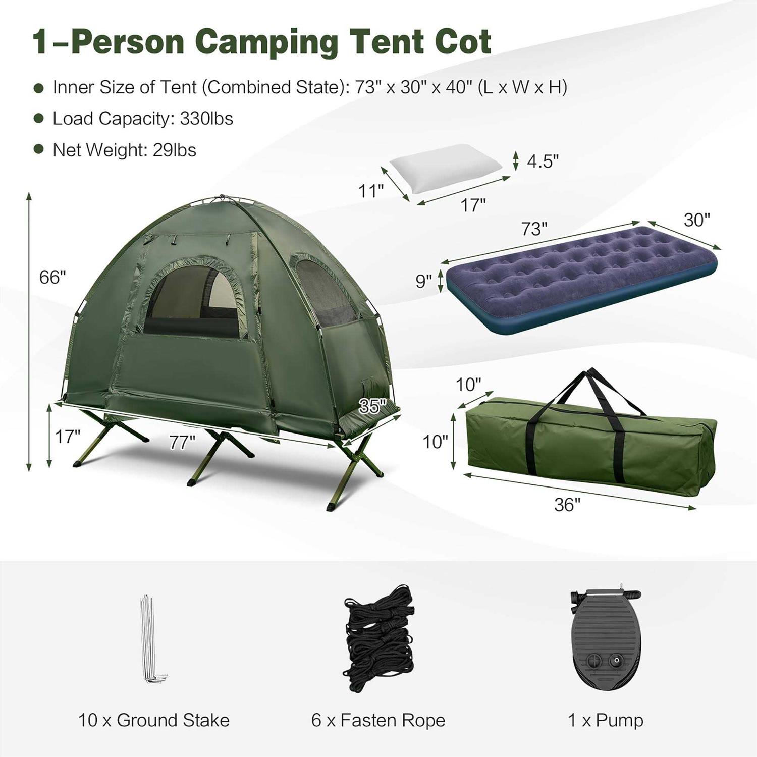 Costway 2-Person Foldable Outdoor Camping Tent Cot with Air Mattress &amp; Sleeping Bag - Sports Supplies Online Store