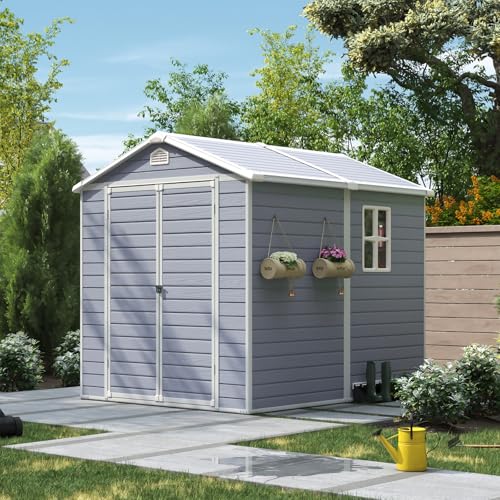 Aoxun Outdoor Storage Shed 5 x 3FT, Resin Shed with Floor and Lockable Door, Plastic Sheds for Garbage Can, Tool, Accessories, Lawn, Garden - Grey