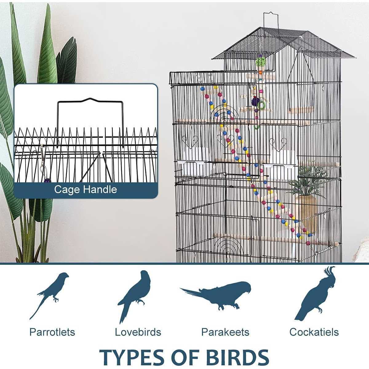 Dkeli 39 Inch Big Bird Cage Study Parakeet Cage Aviary with Accessories Roof Top Flight Parrot Cage with Ladder and Swing Jaulas para Pajaros for