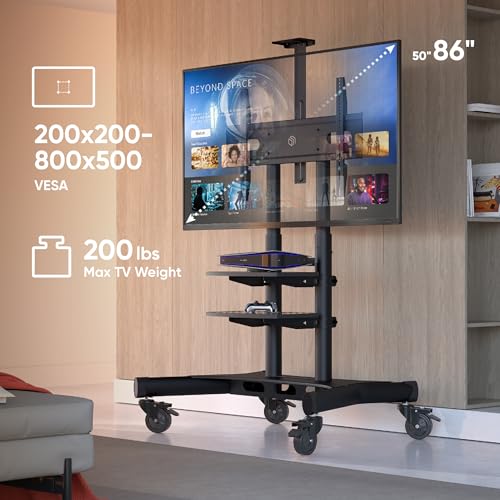 ONKRON Mobile TV Stand on Wheels for 50-86 Inch TVs, max Load up to 233 lbs, Adjustable Height TV Stand Movable, max VESA 800x500 - Portable