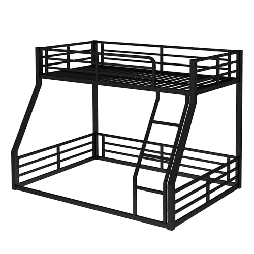 Heavy Duty Bunk Bed Frame with Ladder, Twin XL Over Twin XL Bunk Beds with Safety Guardrails, Adults Bunk Beds with Noise-Reducing Rubber Stoppers