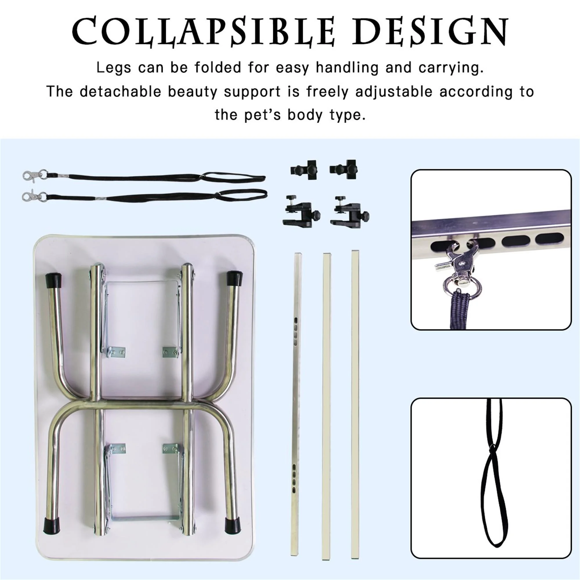 Pefilos 42" Pet Grooming Table for Large Dogs Adjustable Height Portable Trimming Table Drying Table w/Arm/Noose/Mesh Tray, Pink