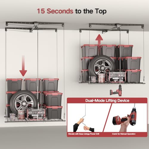 Overhead Garage Storage Rack, Heavy-duty 4x4 FT Ceiling Storage Racks with Safety Lock