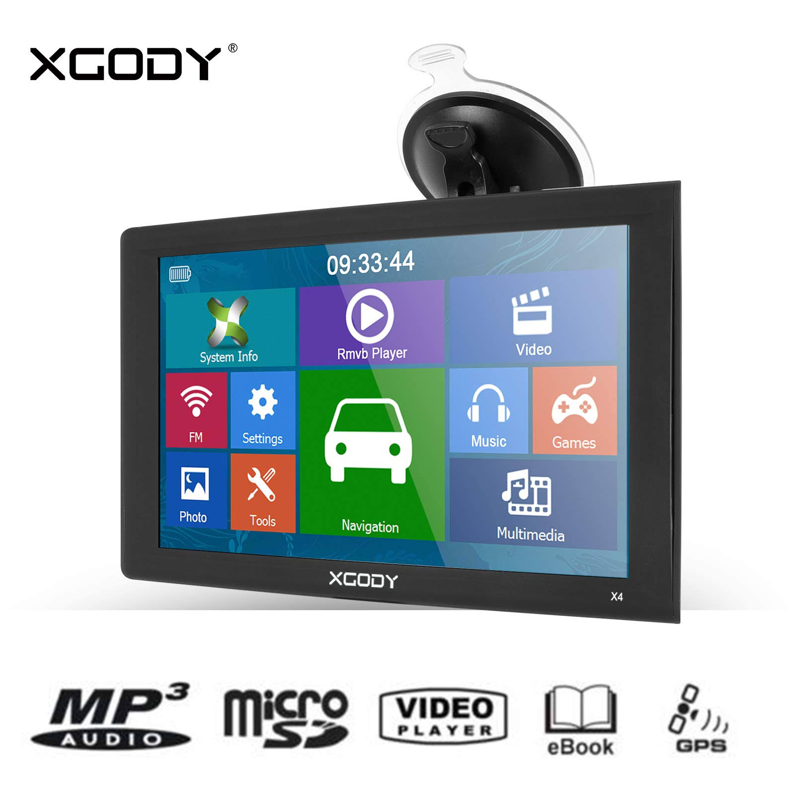 9inch Truck GPS Big Touchscreen Trucking GPS Bluetooth AV-in XGODY GPS Navigation for Car Navigation 8GB ROM Sat NAV System Navi