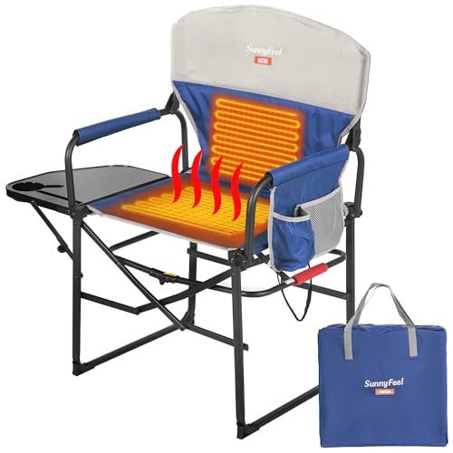 SUNNYFEEL Oversized Camping Directors Chair 2 Pack, Portable Folding Lawn Chairs for Adults Heavy Duty with Side Table,Pocket for Beach, Fishing