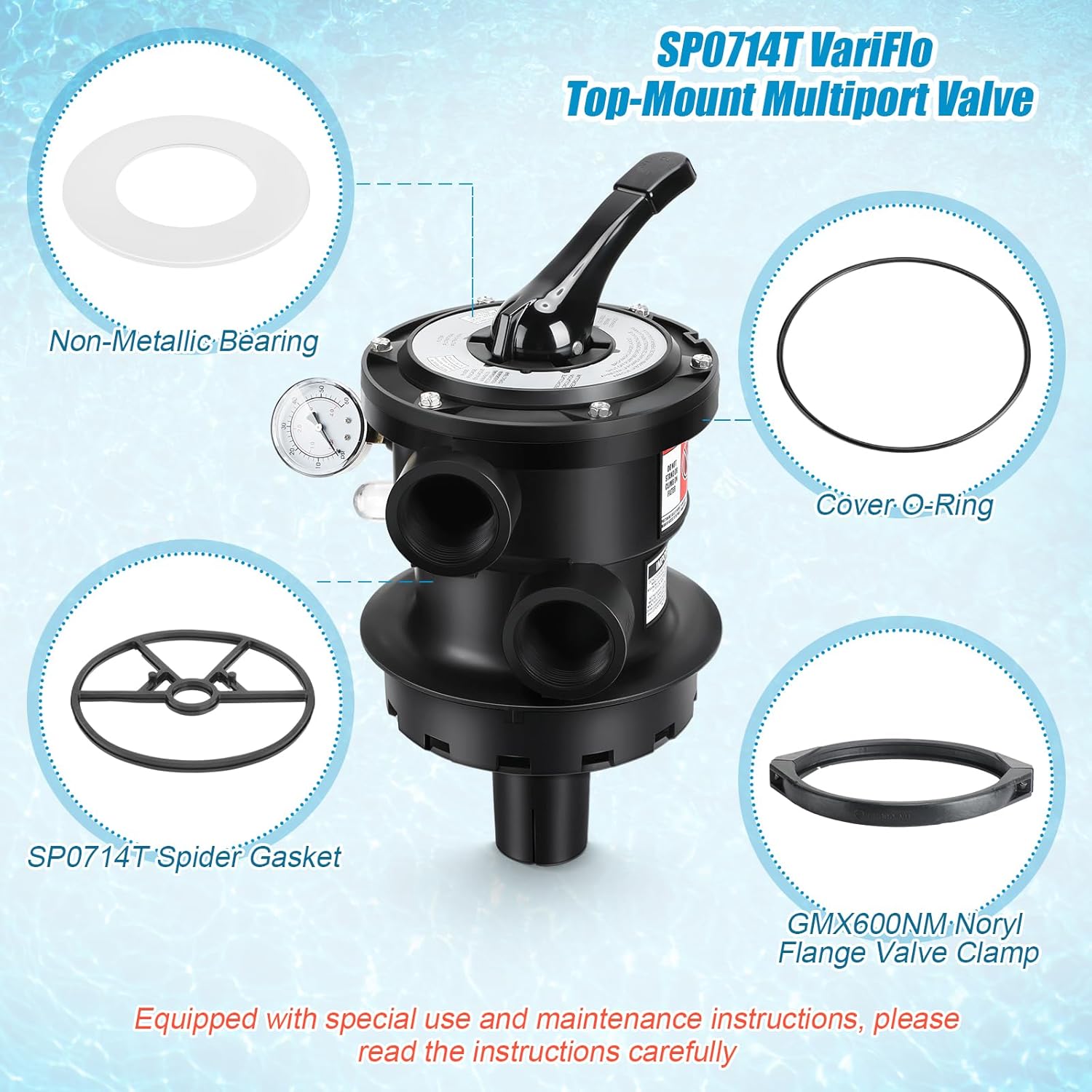 5 Pcs Compatible with Hayward Replacement Top Mount Multiport Valve Set SP0714T Top Mount Multiport Valve GMX600NM Flange Valve Clamp SP0714T Spider