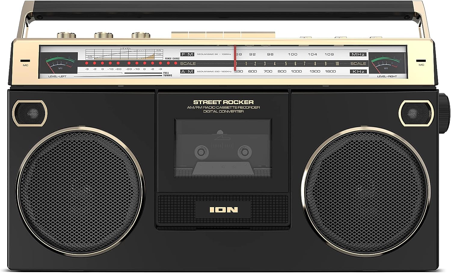 Ion Audio 1980S-Style Portable Bluetooth Boombox AM/FM Radio Cassette Player Recorder, VU Meters, USB Recording