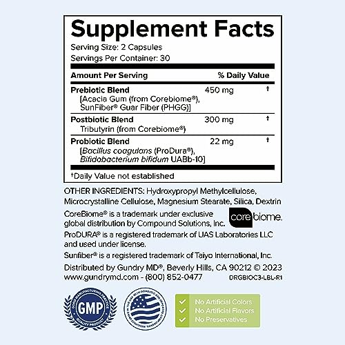 Gundry MD® Bio Complete 3 - Prebiotic, Probiotic, Postbiotic to Support Optimal Gut Health, 30 Day Supply (New Formula)
