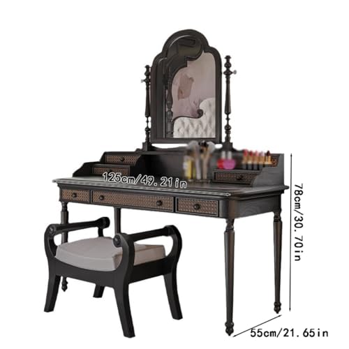 Makeup Table Vanity French Retro Solid Wood Dressing Table, Simple Bedroom Dressing Table