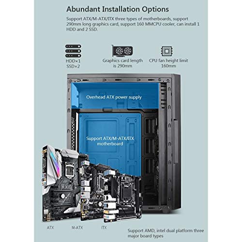 ATX Case, Mid-Tower PC Gaming Case ATX/M-ATX/ITX - Front I/O USB 3.0 Port - Fully Transparent Side Panels