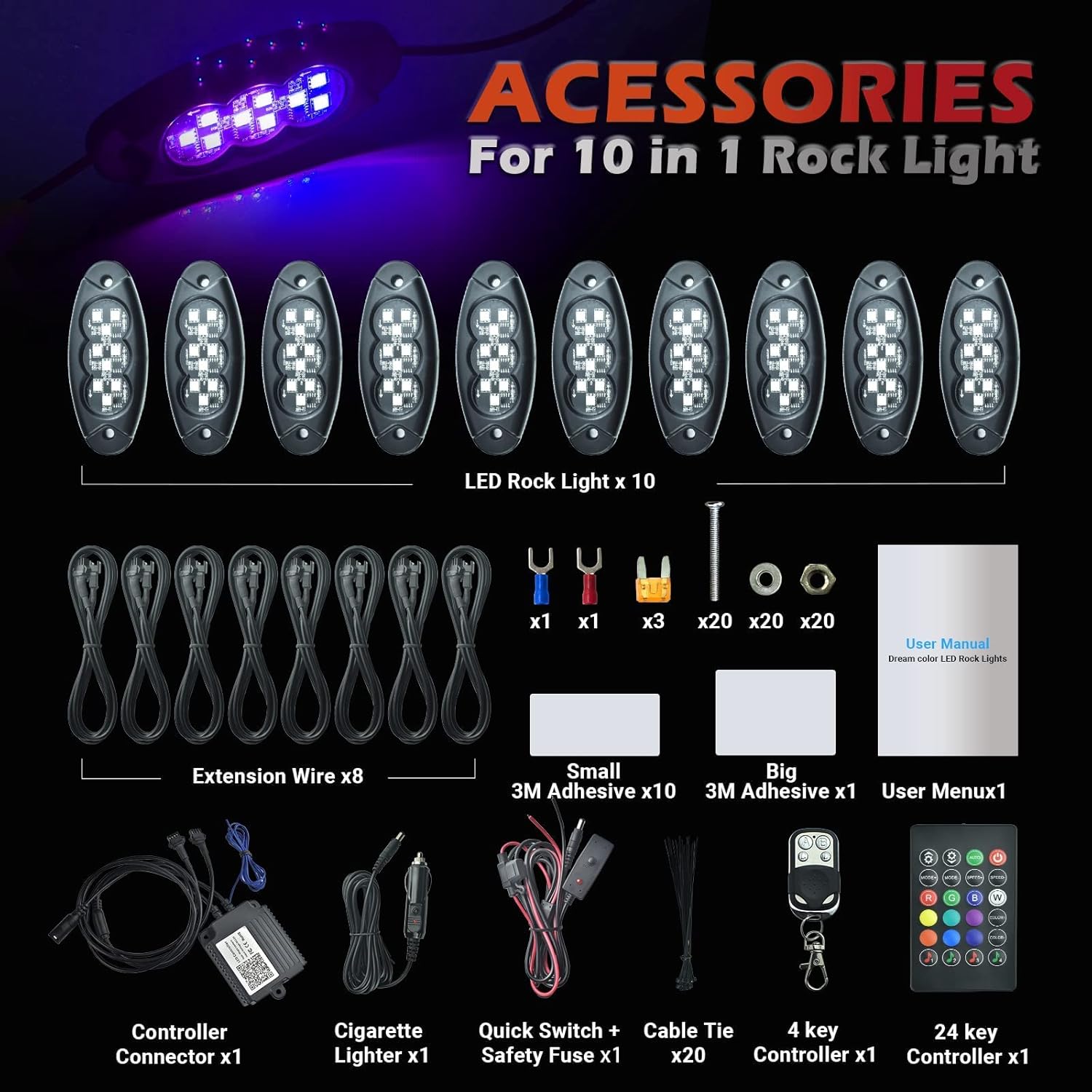 10 Pods RGB Rock Lights for Trucks