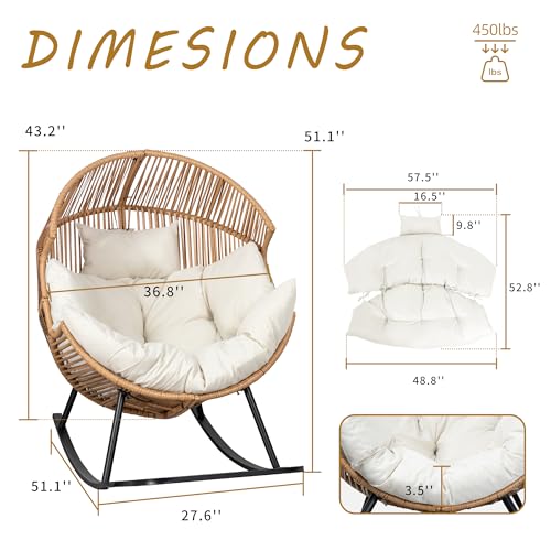 Shintenchi Wicker Egg Chair Outdoor Rattan Patio Chair with Cushion,Oversized Patio Lounge Chairs with Cushion Egg Basket Chair