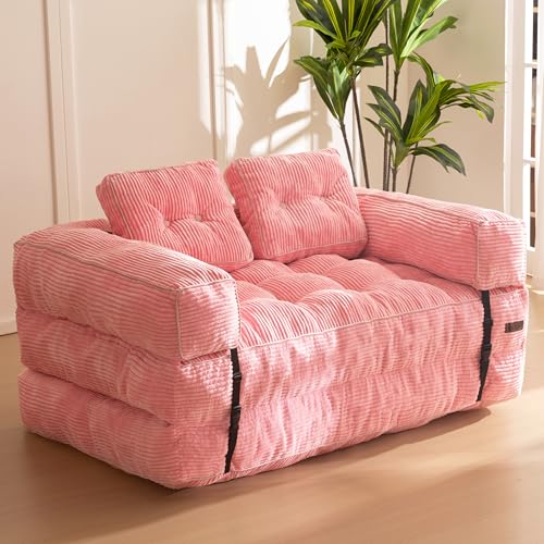 MAXYOYO Folding Sofa Bed, L-Shaped Convertible Sofa Bed with Armrest Foldable Sleeper Couch with Pillow