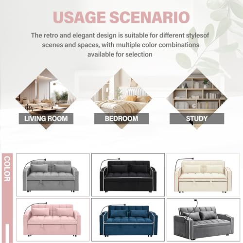 WIIS' IDEA Convertible Sofa Bed,3 in 1 Velvet Sleeper Sofa Pull-Out Bed