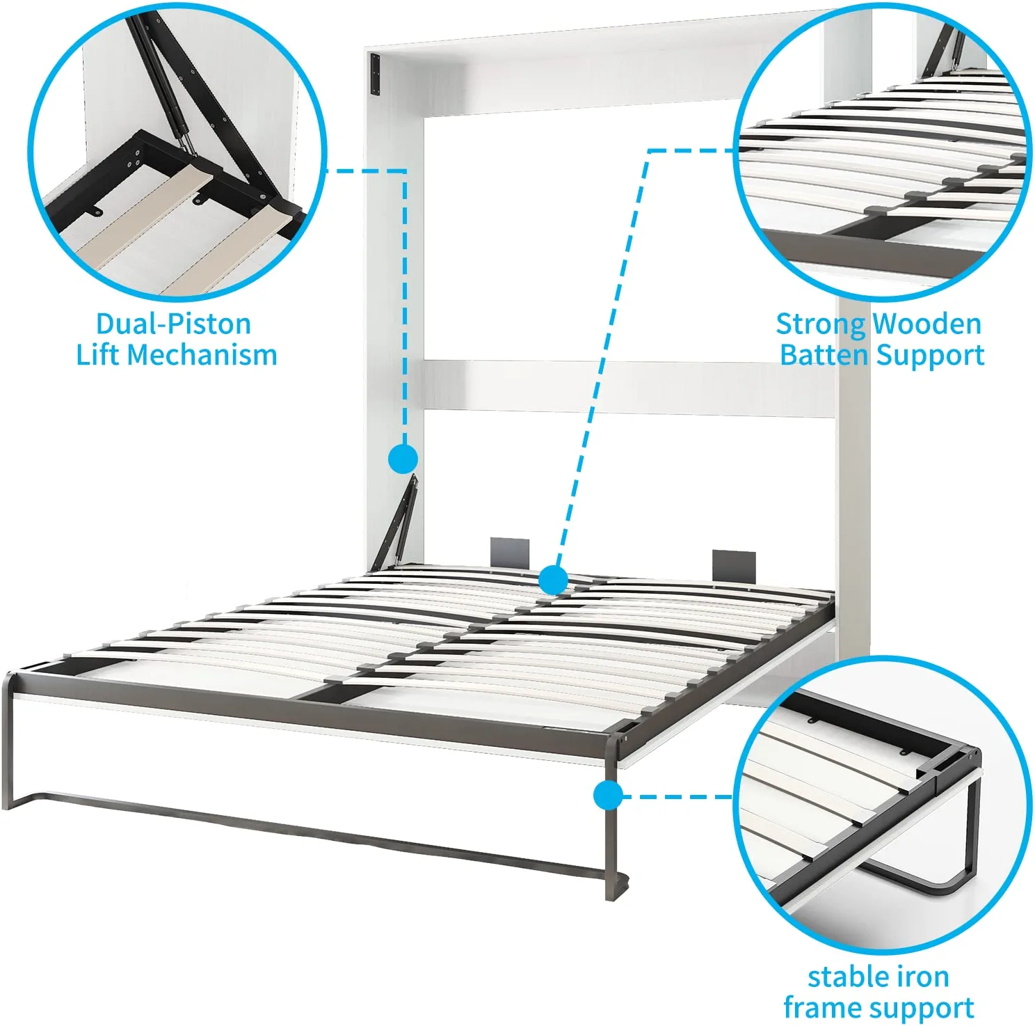 Mjkone Murphy Bed with Wardrobe, Folding Wall Bed for Bedroom, Fold Up Murphy Bed Cabinet, Queen Murphy Chest Bed Can Be Folded into a Cabinet
