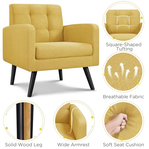 Yaheetech Mid-Century Accent Chairs, PU Leather Modern Upholstered Living Room Chair