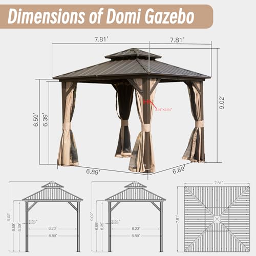 Domi 10' x 10' Hardtop Gazebo Outdoor Metal Gazebo with Galvanized Steel Double Roof Canopy, Curtains and Netting for Patio, Backyard, Deck