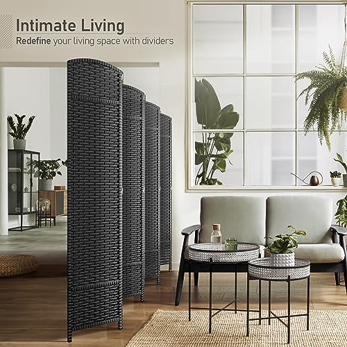Sorbus 8-Panel Black Room Divider with Double Hinged Panels, 6 ft Tall Folding Privacy Screen