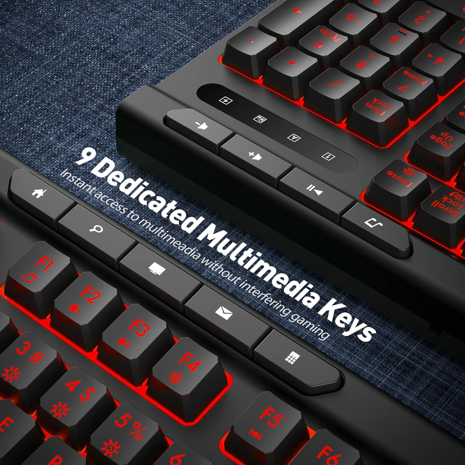 Gaming Keyboard, Qwecfly Wireless Gaming Keyboard, Rechargeable Backlit Keyboard, Wireless Wired Dual-Mode Quiet Keyboard with Ergonomic Wrist Rest
